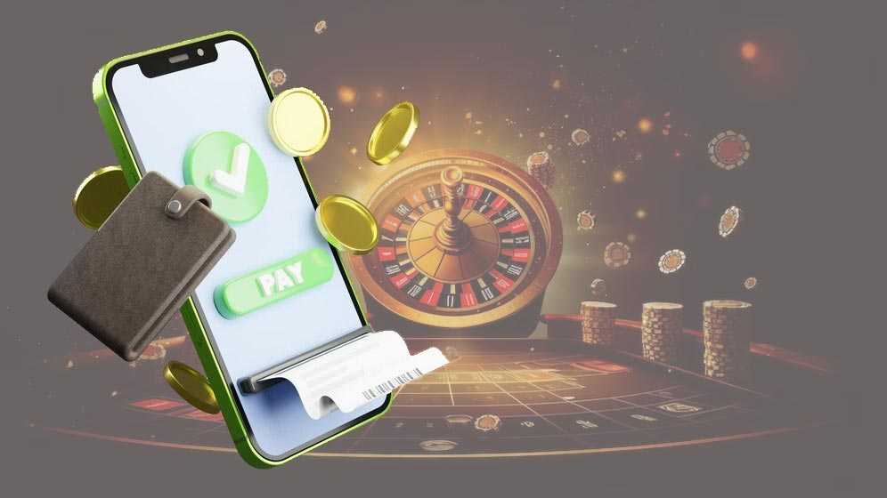 Мобільний телефон з відображенням чека про поповнення, на фоні грального столу з рулеткою та казино-фішками