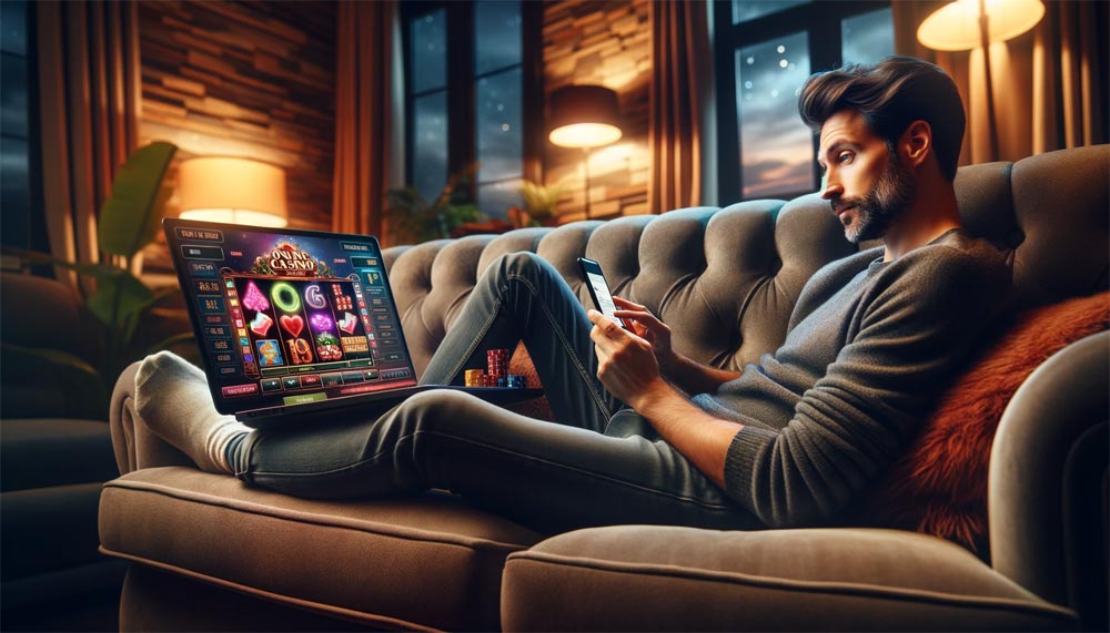 Чоловік відклав гру в казино на ноутбуці, щоб поповнити свій рахунок через смс з телефона