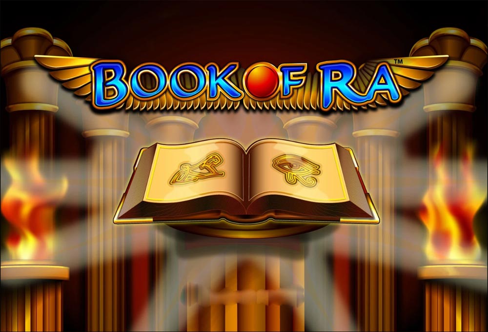 Вітальна заставка слота Book of Ra, демонструючи іконічні зображення стародавніх єгипетських символів та загадкові ієрогліфи, що навіюють атмосферу пригод